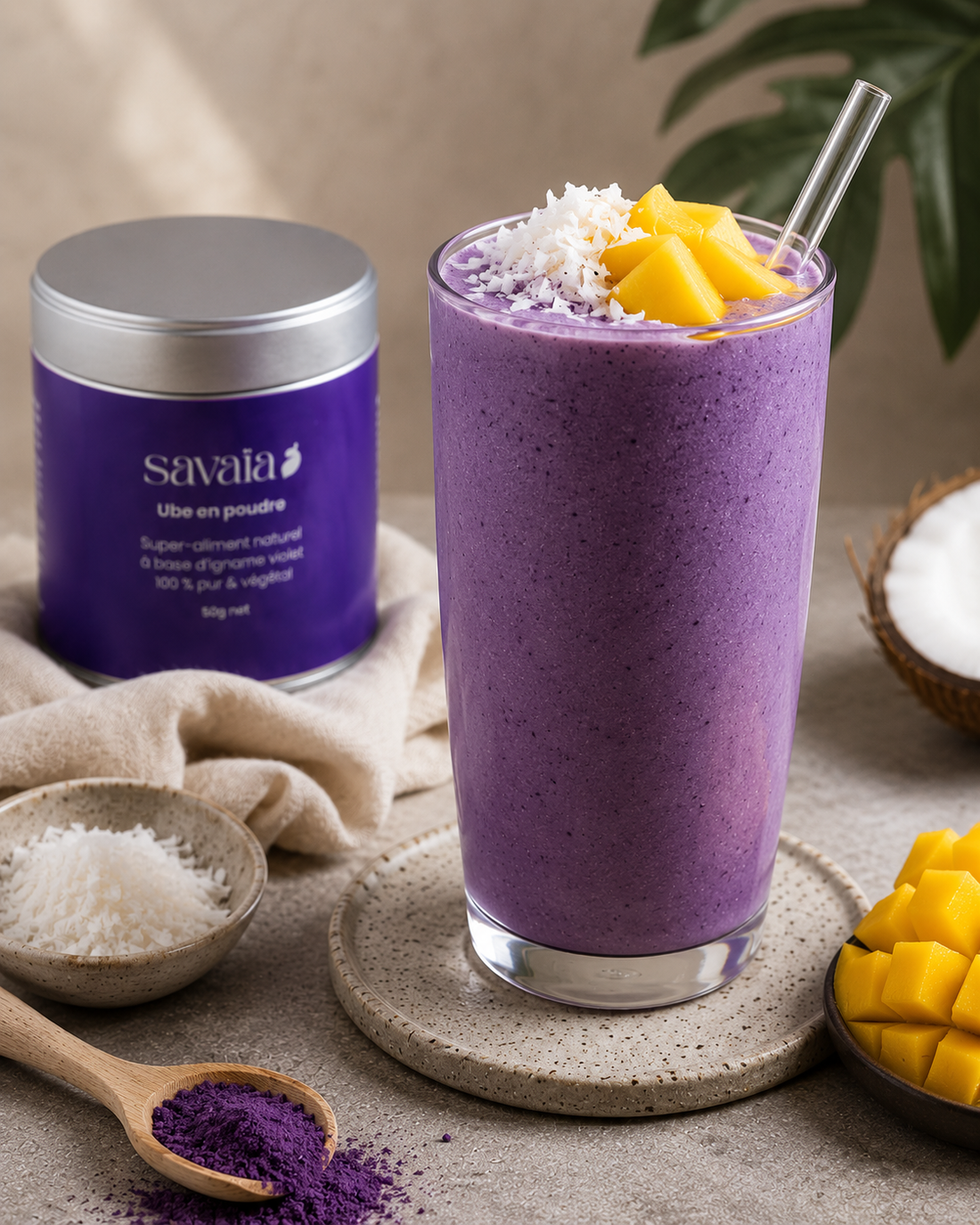 Ube coconut smoothie crémeux à la noix de coco, recette Savaïa