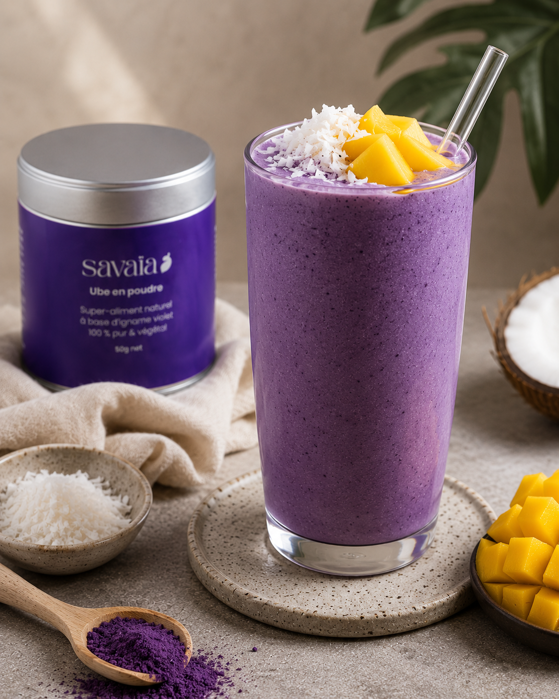 Ube coconut smoothie crémeux à la noix de coco, recette Savaïa